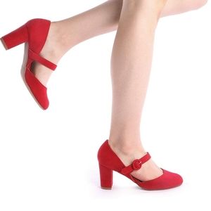 Red suede maryjane heel